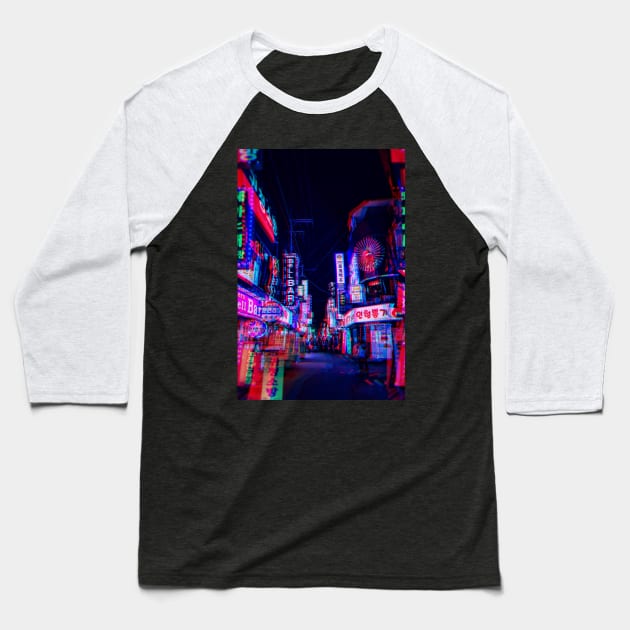 Glitch Nights Baseball T-Shirt by Caline Design